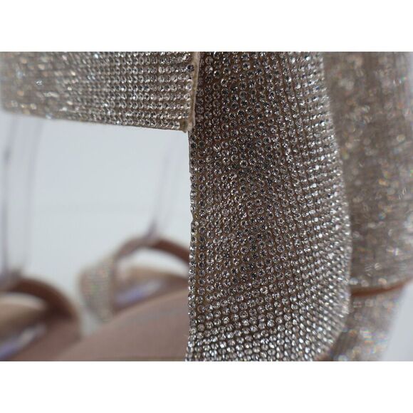 Jeffrey Campbell Silver Rhinestone Nude Block Heel Size 8 Ankle Strap Sandal - Picture 5 of 15
